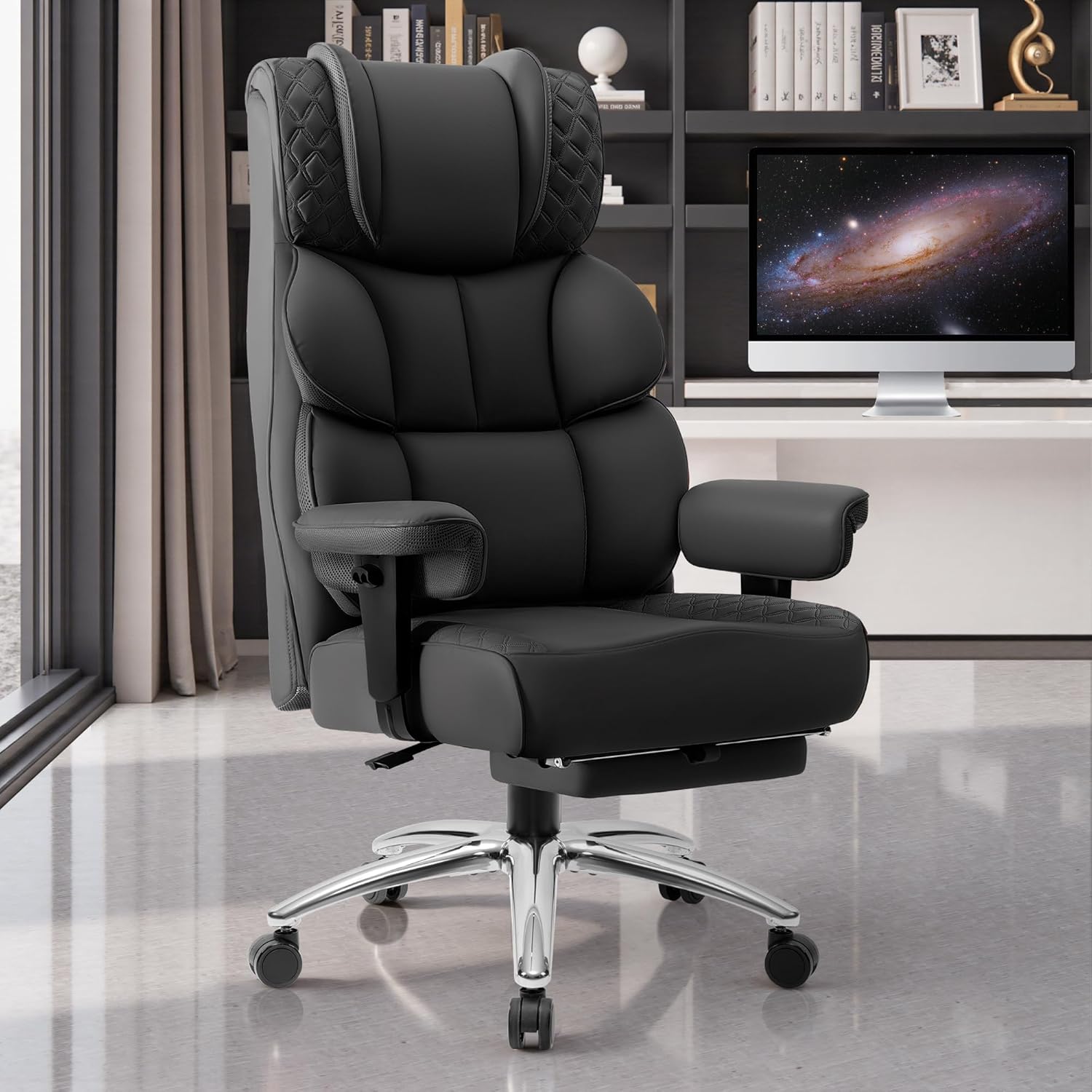 BestGlory Office Desk Chair, Big and Tall Leather Gaming Chair with Footrest