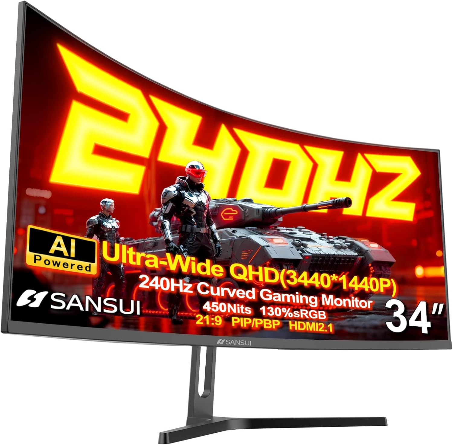 SANSUI 34 Inch 240Hz Ultrawide Curved Gaming Monitor